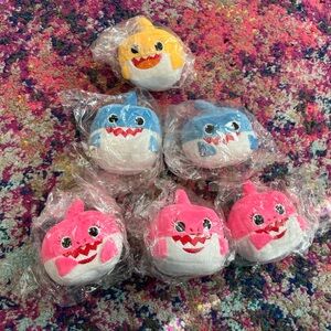 Baby Shark Plush Round Squishies - Pink, Blue, Yellow lot of 6